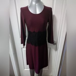 Cute Maroon Shift Dress with Lace Embroidery Middle Sz S NWOT
